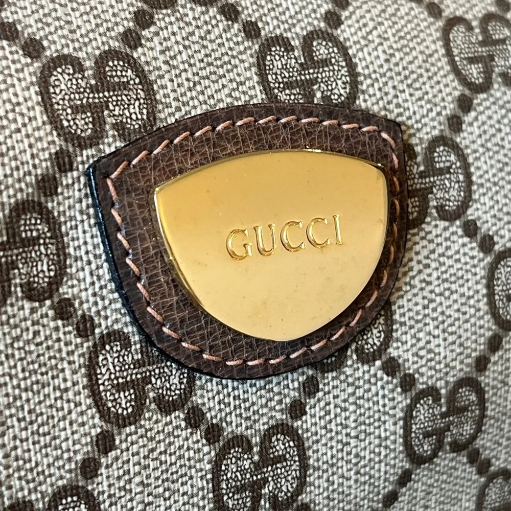 Vintage Gucci GG Supreme Boston Bag Travel Duffle Brown Monogram Leather Trim - Picture 15 of 15